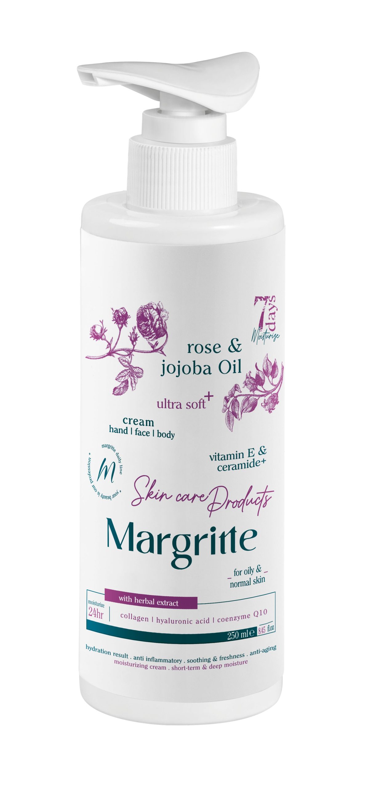 کرم مرطوب کننده آبرسان رز جوجوبا حجم 250 میلی لیتر (پمپی) مارگریت